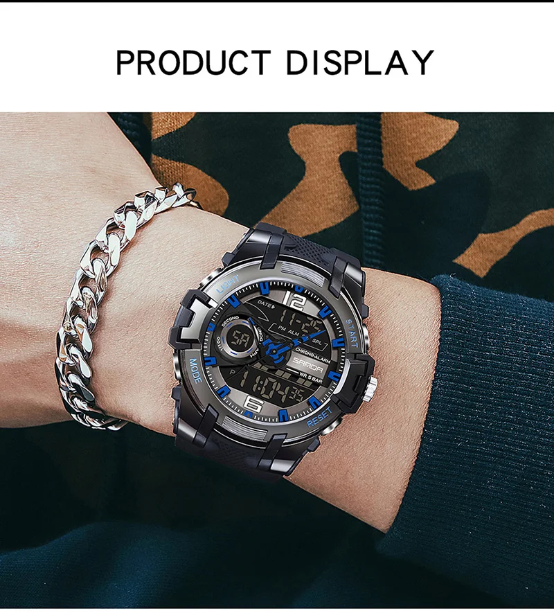 SANDA Top Brand Dual Display Wrist Watch Men Watches Sports Wristwatch For Man Military Clock Outdoor 5ATM Waterproof Hour