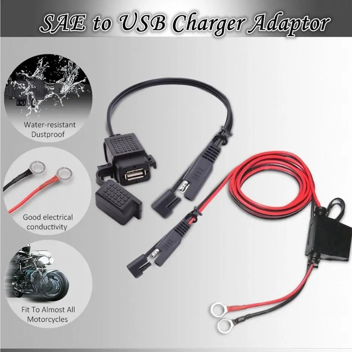 12V Водонепроницаемый мотоцикл SAE USB телефон GPS MP4 Зарядное устройство кабель