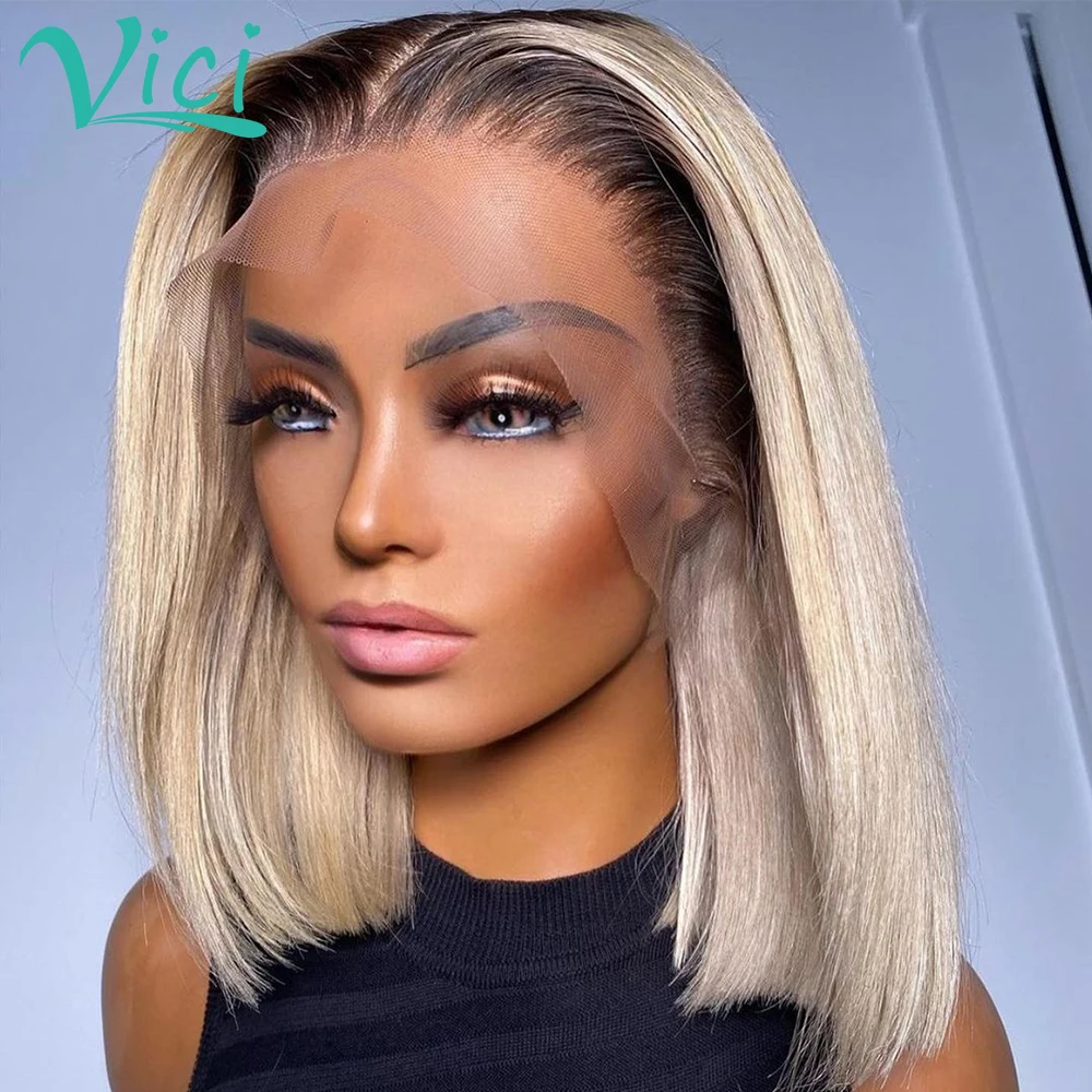 

HD Lace Front Transparent 613 blonde Lace Wigs T Part Brazilian Hair For Black Women Straight Humam Remy Hair Colored Short Bob