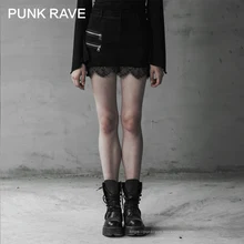 Панк рейв женские джинсы в стиле панк с эффектом потертости прошитая кружевная полуюбка на молнии Женская короткая юбка в стиле Харадзюку с высокой талией