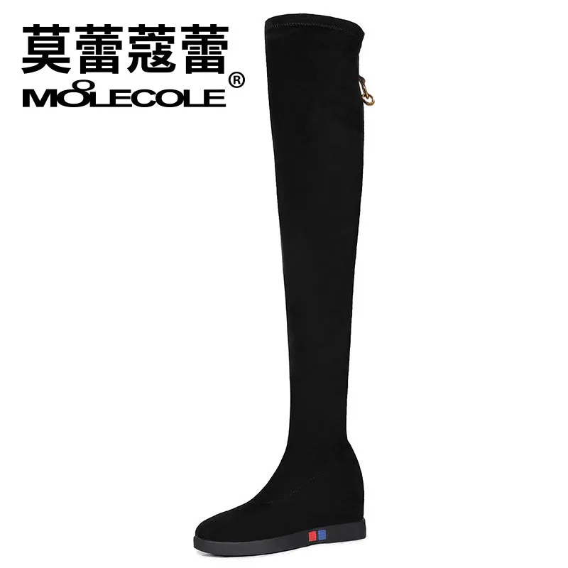 

Moolecole 2019 Autumn And Winter New Style Over-the-knee Boots Stretch Boots Inner Height Increase round-Toe Hose Casual WOMEN'S