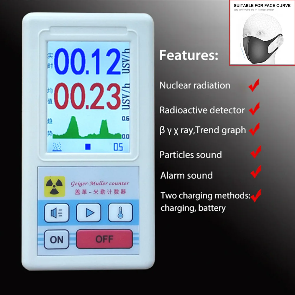 

Nuclear Radiation Detector Color Screen Display Geiger Counter Portable Dosimeter Beta Gamma X-ray Gas Tester