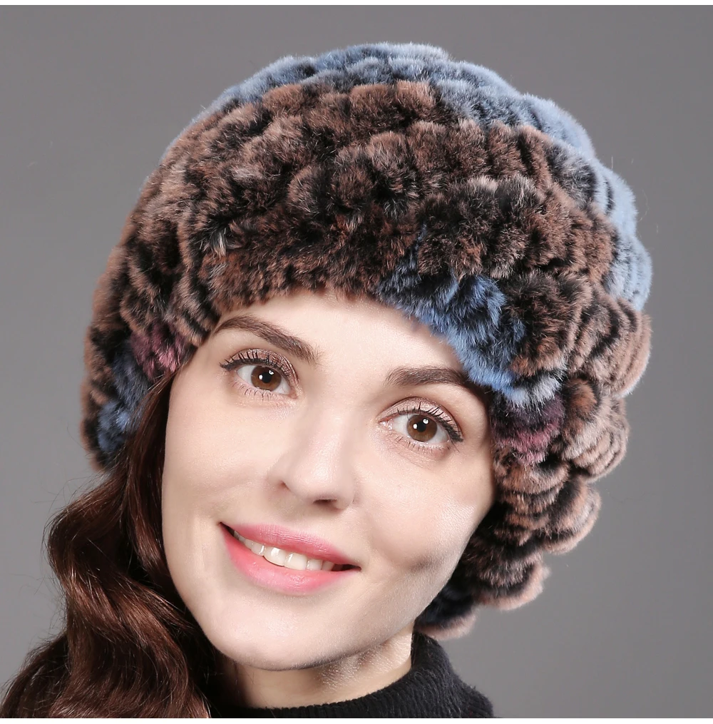 Женская русская настоящая шапка из меха кролика Рекс, зимняя вязаная шапка ручной работы, настоящий мех кролика, меховые шапки
