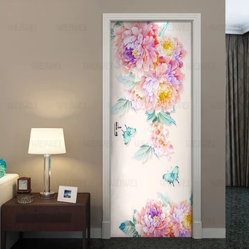 

Modern Fresh Rose Butterfly Wallpaper Wall Stickers PVC Self-adhesive Removable 3D Door Stickers Mural Bedroom Door Decor Poster