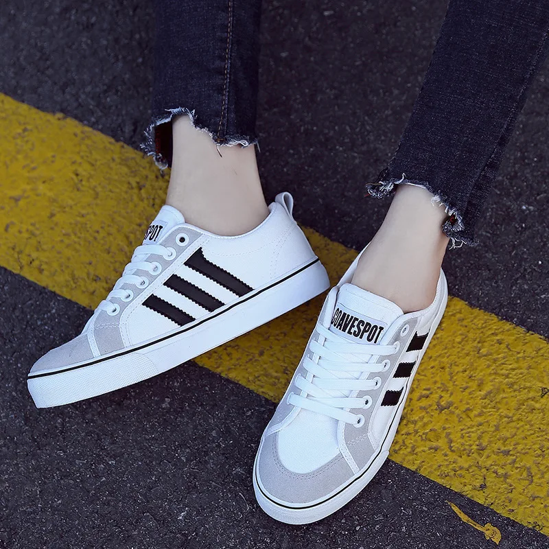 

Small White Casual Women's Student Korean Men Replacement Breathable Walking Lace-up Neoprene Rubber Shoes 2019 New Sale Real