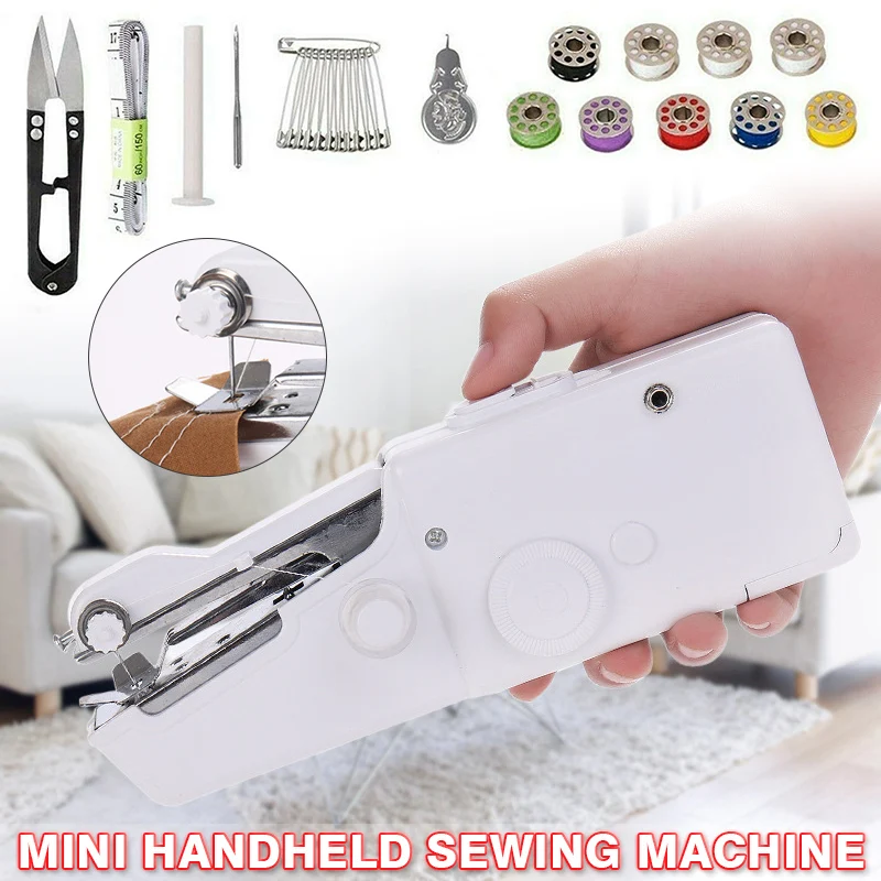 Home Travel Mini Portable Hand Held Single Stitch Fabric Sewing Machine Cordless Hand Held Sewing Machine
