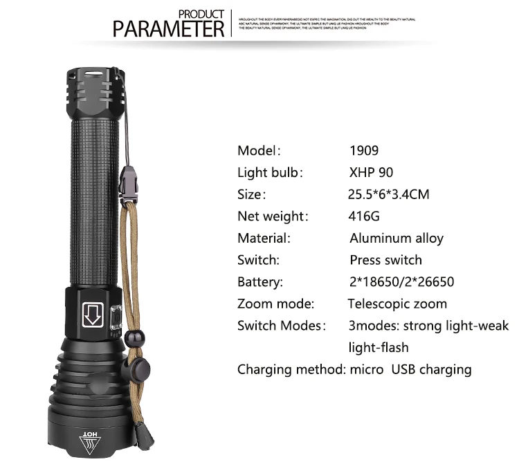 XANES 1909 XHP90 2500 люмен 3 режима USB Перезаряжаемый масштабируемый светодиодный фонарик Открытый 18650/26650 фонарик портативный светодиодный прожектор