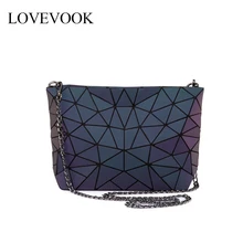 Женские сумки через плечо LOVEVOOK, повседневные сумки с длинной цепью и геометрической клеткой, складывающаяся сумка на плечо световой цвета для дамы, изготовлен из специальных светоотражающих материалов