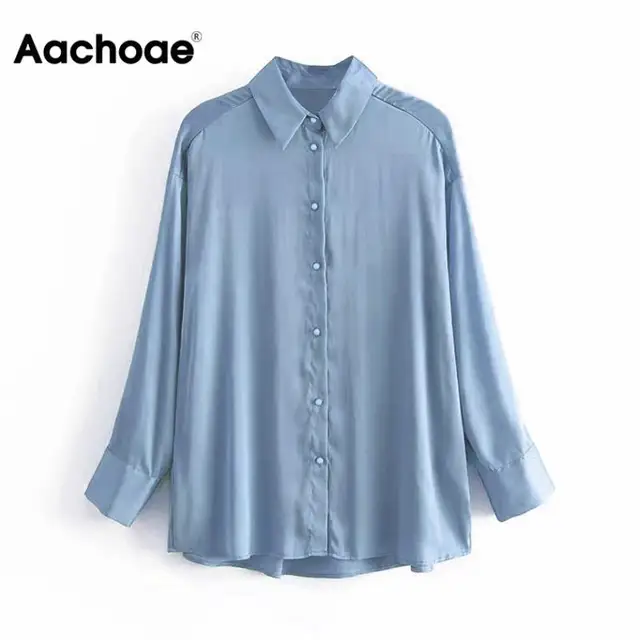 US $10.17 Aachoae Women Long Sleeve Blouse Tops 2020 Solid Turn-down Collar Office Ladies Shirt Elegant Casua