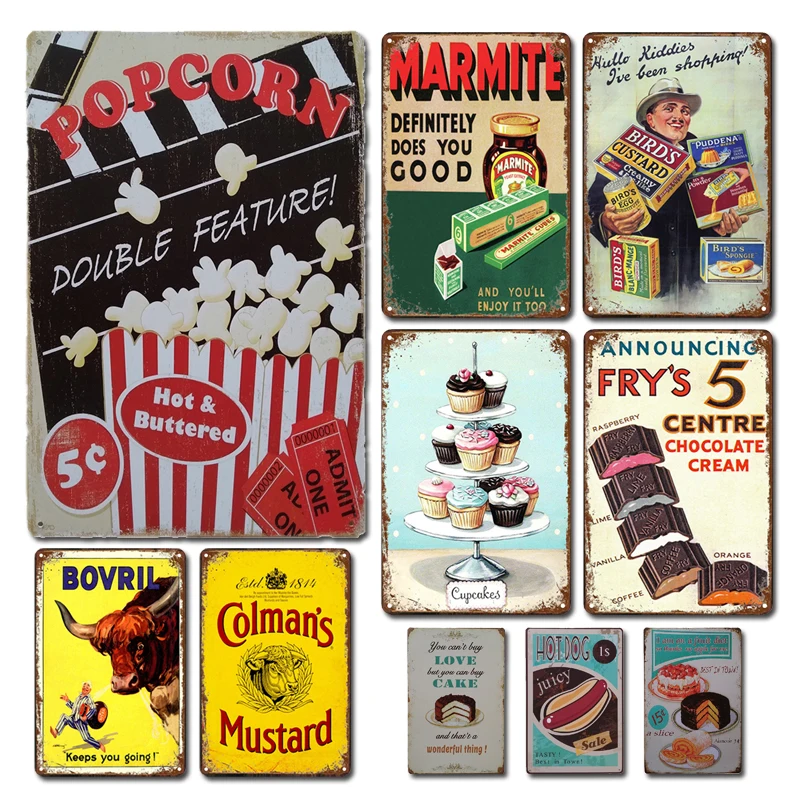

Shabby Chic Popcorn Metal Poster, Tin Sign, Vintage Cinema, Dining Room Decor, Retro Hot Dog Metal Plate, Kitchen Accessories