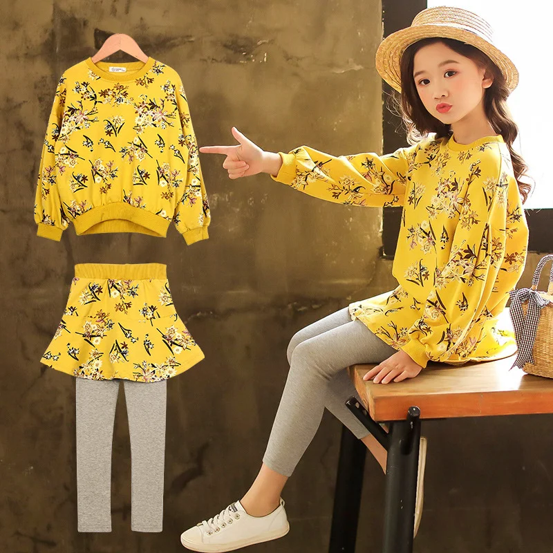 Модный комплект детской одежды для девочек костюмы из двух предметов с длинным