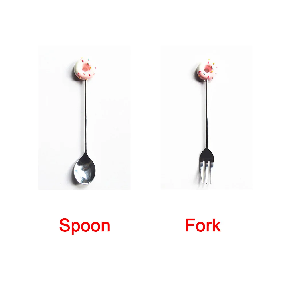 Candy Fruit Stainless Steel Fork Easy Clean Colorful Kitchen Cartoon Doughnut Safe Spoon Cute Dessert Ice Cream Tableware