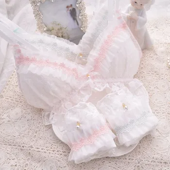 

Japanese Newest bra set White Thin lingerie set lace women's underwear Bra Comfortable Panties Beautiful Casual Brassiere sets