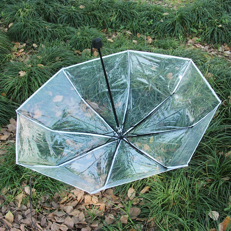 Transparent Folding Non-automatic Umbrella Men Women Ripple Edge Business Rain Umbrella Parasol