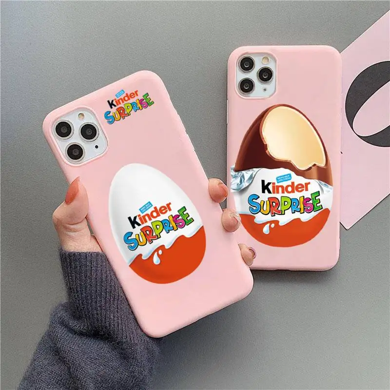 

funny egg kinder joy Surprise Phone Case for iPhone 12 mini 11 Pro Max X XR XS 8 7 6s Plus Matte Candy Pink Silicone Cases
