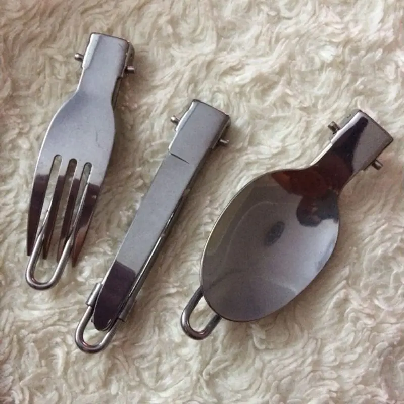 3 pcs 1 set Portable Outdoor Camping Travel Picnic Foldable Stainless Steel Cutlery Set Spoon Fork Knife tableware