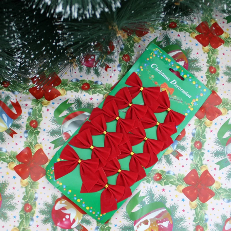 WEIGAO 12pcs Pretty Christmas Bow Christmas Tree Decoration Ribbon bowknot Decorations for Home New Year Navidad Kerst