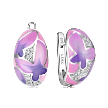

OGULEE Butterfly Earrings for Women 925 Silver Romantic Sweet Pink Handmade Enamel with Sparkling CZ Fine Earrings Jewelry Gifts