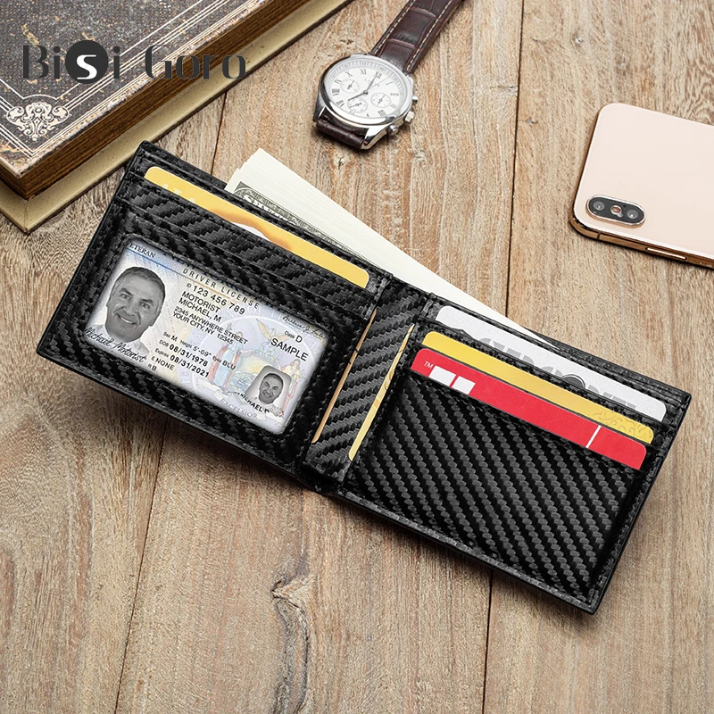 

BISI GORO Carbon Fiber Pattern Smart Wallet RFID Money Bag Slim Wallet For Men Purse Carteira High Quality Credit Card Holder