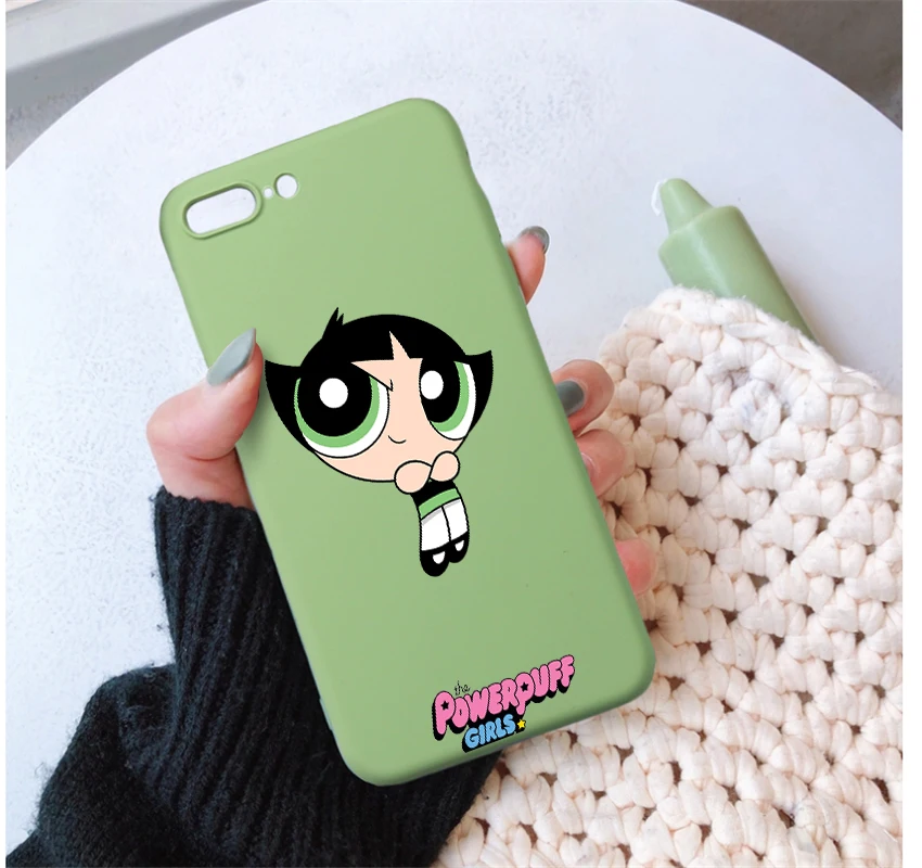 Милый Powerpuff телефон для девочек чехол для iPhone 7 X XS MAX XR 8 6 6s Plus 11Buttercup Bubbles карамельный цвет мягкая задняя крышка