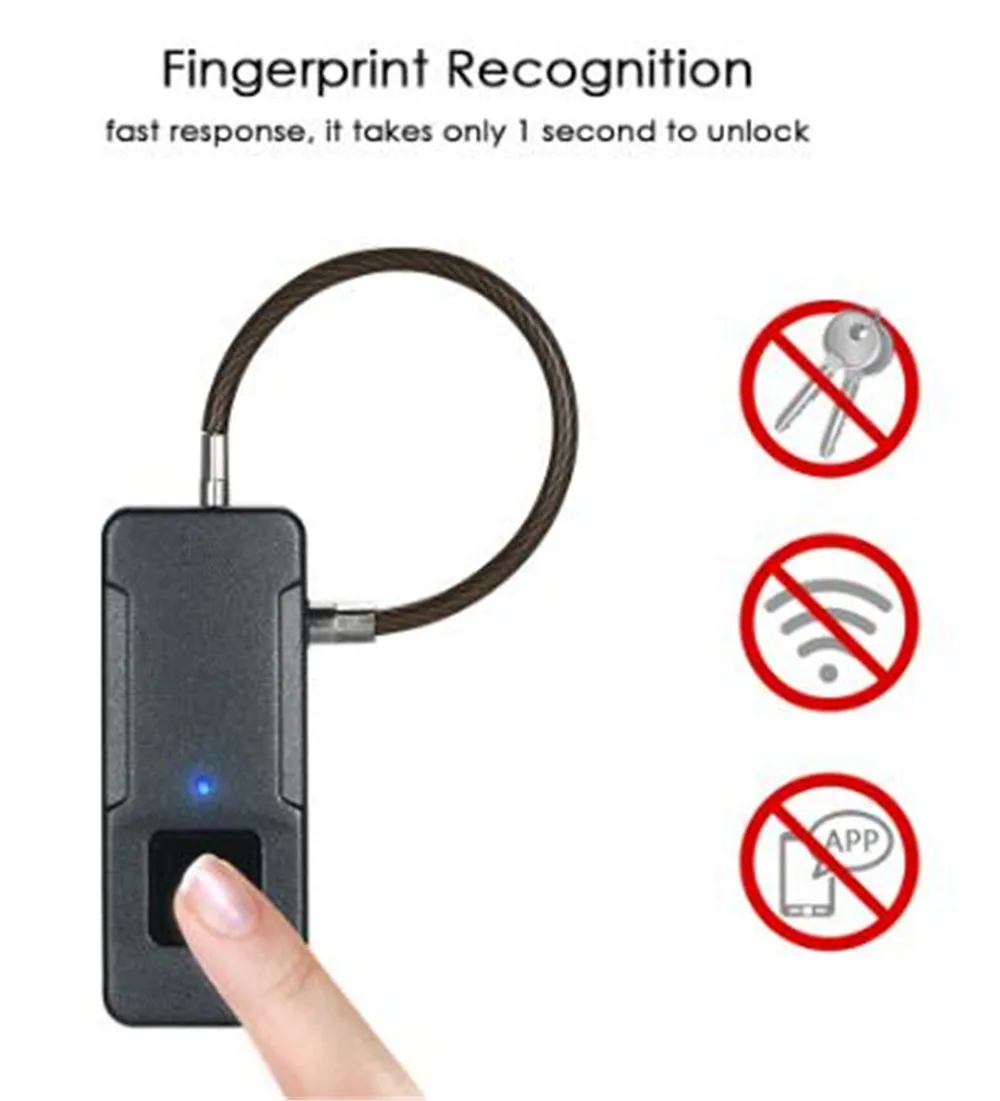 Smart Keyless Fingerprint Lock Waterproof Fingerprint Unlock Anti-Theft Security Padlock Door Luggage Lock