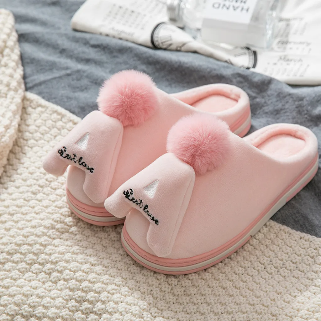 

Plush Ball home slipper woman shoes new arrival flat large size indoor slipper for woman Plus velvet Non-Slip bedroom slipper