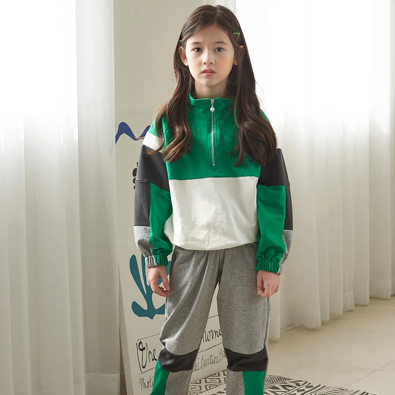 

Girls Fall Suit 2019 New Style Korean-style Western Style Color Panel Hoodie Big Boy Two-Piece Autumn