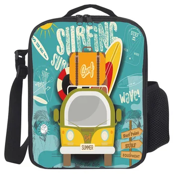 

Cartoon Bus Travel Comic Portable Thermal Picnic Shoulder Lunch Bag for Women Office Cooler Box Handbag Pouch