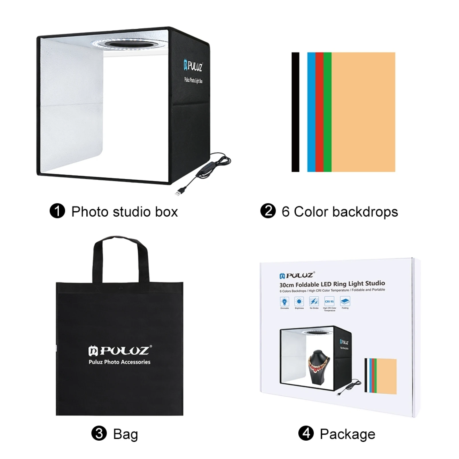 PULUZ 30/40CM Photo Studio Lightbox,Dimmable LED Light Box For Photo,Photography Studio Shooting Tent Box Kits 6 Colors Backdrop