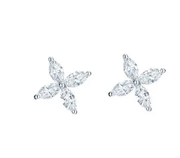 

18K White Gold Sweet Four-leaf clover Earring Zircon Diamond Earring For Women Gift