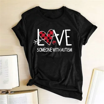 

Love Someone with Autism Women T Shirt PUZZLE AWARENESS EMBRACE Funny Tshirt Woman Short Sleeve Round Neck Tops Tee Shirt