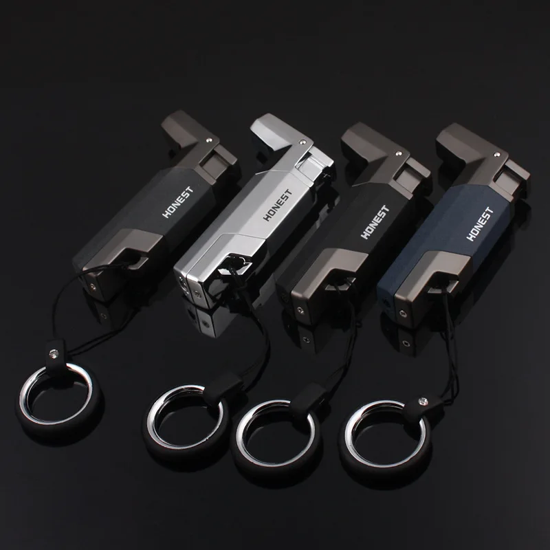 

Spray Gun Torch Jet Lighter Metal Turbo Windproof Butane Gas Cigarette Lighter Inflatable Gasoline Curved Mouth Cigar Keychain