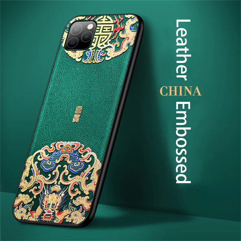 

Embossed Leather Back Cover For iPhone 11 2019 iPhone 11 Pro Max iPhone XR X Xs Max Case Special China Style Phone Cases Aixuan