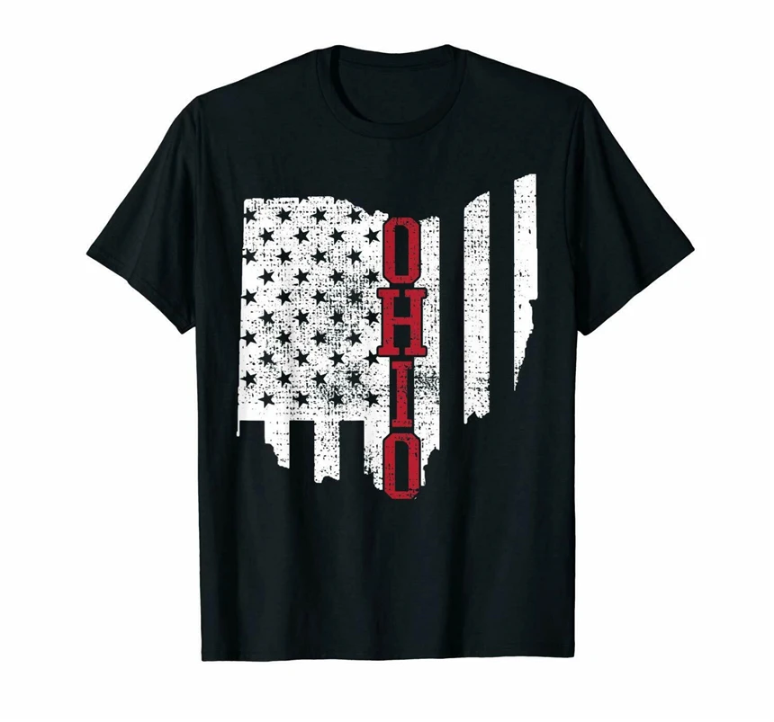 

Black 4Th Of July Ohio State Usa Us Flag States Vintage T-Shirt 100% Cotton Tops New Unisex Funnytee Shirt