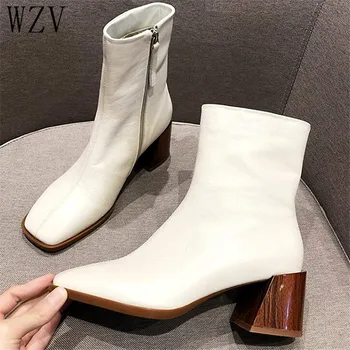 

2019 Autumn Winter Square Toe Solid Women Boots European Ladies Shoes Martin Boots Elegant Solid High Heel Ankle Boots G38