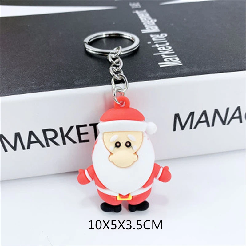6pc Cute PVC Silicone Santa Claus Snowman Reindeer Keychains Key Holder Christmas Gifts Women Car Bag Accessories Key Ring