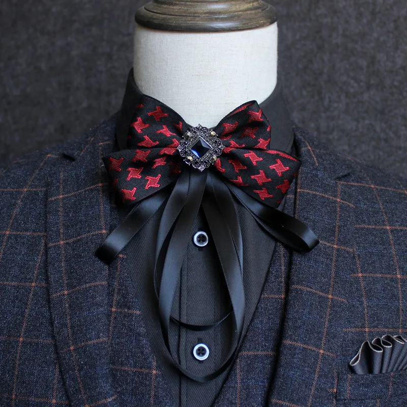 Ribbon Bow Tie Британский мужской женский свадебный Банкетный тонкий галстук-бабочка с узором пейсли в полоску с цветочным принтом эластичная лента сплав Стразы с кристаллами галстук-бабочка - Цвет: Ribbon Bow Tie