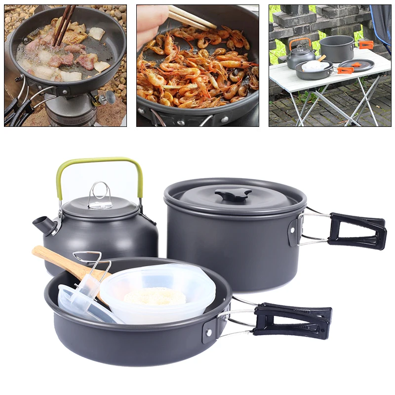

Kettle Picnic Cookware Camping Pot Bowl Outdoor Portable 2-3 People Are Suitable Wooden Shovels Nonstick Pan Mini Cooking Set