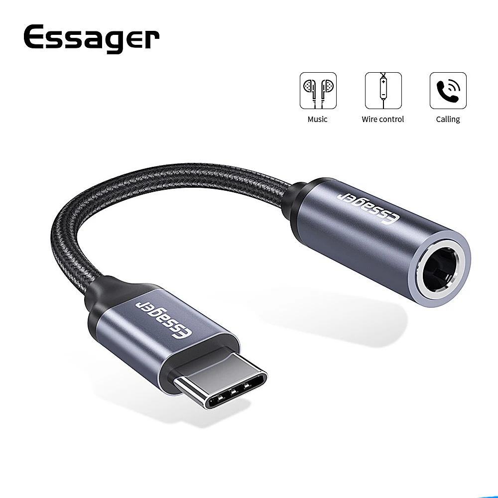 Essager Adaptador USB tipo C a Jack hembra de 3,5mm para auriculares