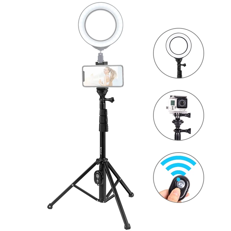 PULUZ, Bluetooth, пульт дистанционного управления затвором, штатив для селфи, 1/4 дюймов, крепление, держатель и зажим для телефона, для селфи, кольцевой светильник, Vlogging Live, Broadc