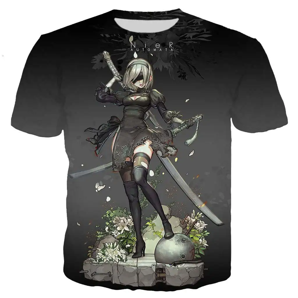 Новая крутая футболка для мужчин/женщин аниме Nier Automata 3D печатная Футболка с