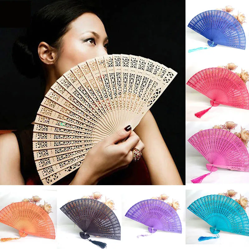 

Summer Accesory Home Decor Crafts Hand Fans Fragrant Wood Art Folding Carved Bamboo Wooden Fan Party Favor Weddings Parties