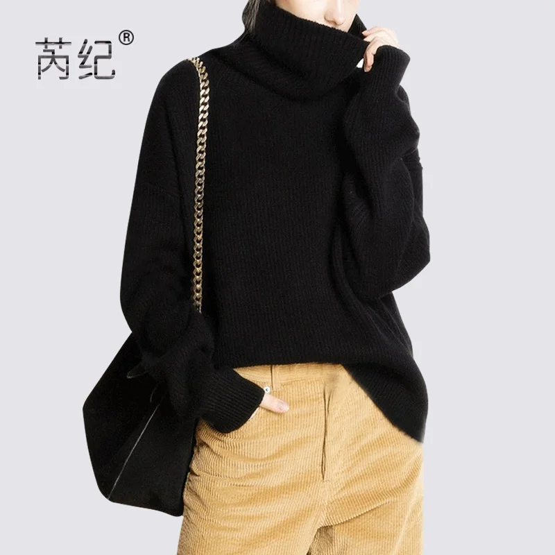 

Lantern long sleeve high neck sweater women's loose outer sweater 2021 new Pullover lazy autumn winter black