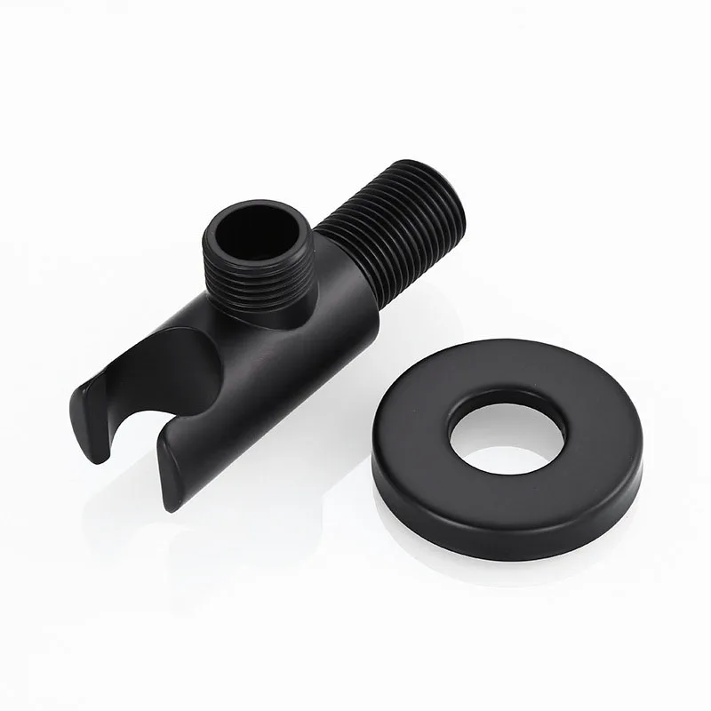 

Brass Black Handheld Shower Holder Support Rack With Hose Connector Wall Elbow Bracket Unit Spout Water Inlet Angle Valve
