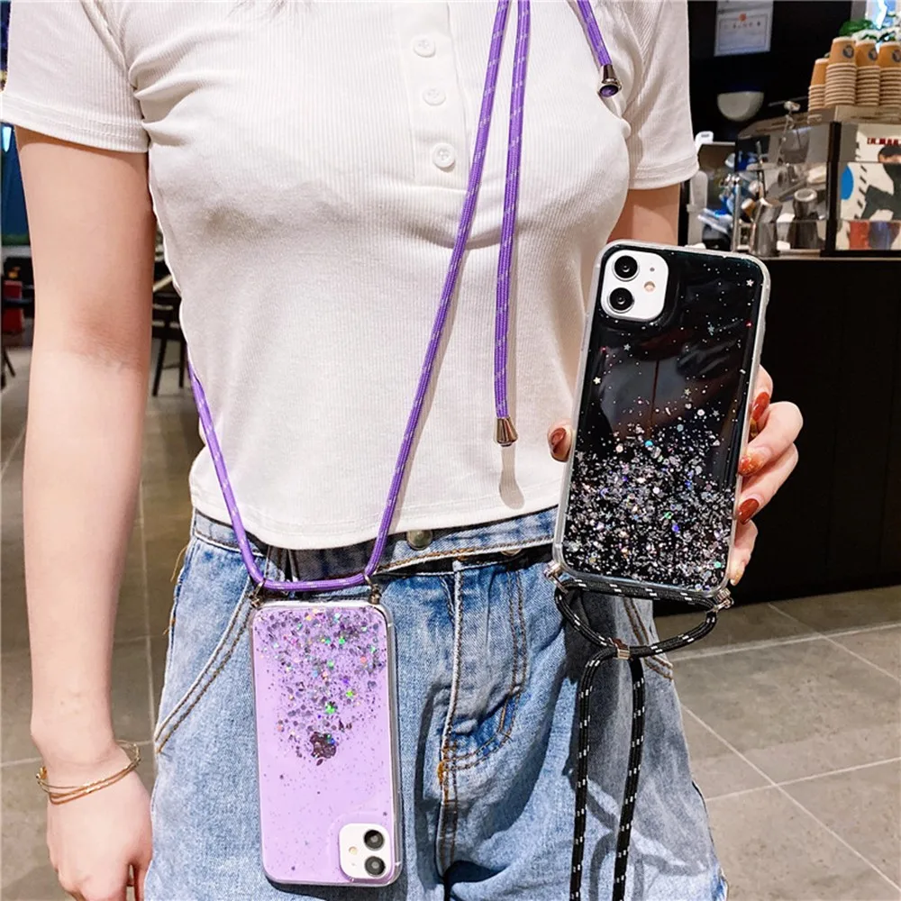 

For xiaomi mi 9 8 9T A1 A2 A3 lite poco x2 redmi note 9s 9 8 7 6 5 K20 30 pro case cover strap belt soft silicone glitter foil t