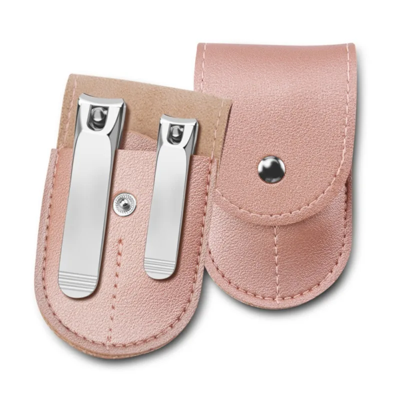 

2 pcs Nail Clipper Set With Leather Bag Stainless Steel Fingernails Toenail Cutter Portable Gift for Men Women