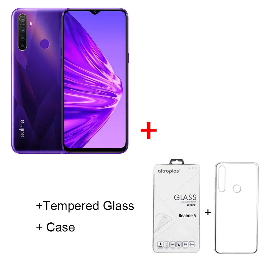 EU версия OPPO Realme 5 6,5 ''3/4 ГБ Оперативная память 64/128 ГБ Встроенная память Snapdragon 665 AIE Восьмиядерный 5000 мА/ч, 12MP+ 13MP Quad камеры мобильного телефона - Цвет: Purple N Glas N Case