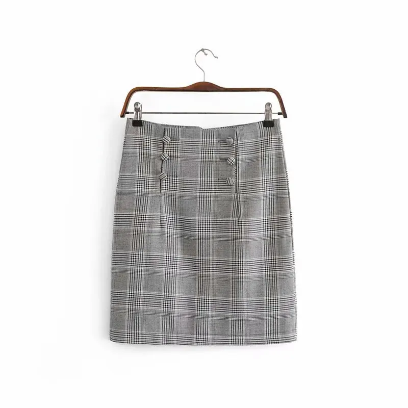 

2018 Western Style Early Spring WOMEN'S Dress New Style Side Zipper Back Slit Plaid Skirt