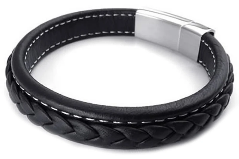 Ювелирные изделия мужской браслет кожаный Нержавеющая сталь Черный