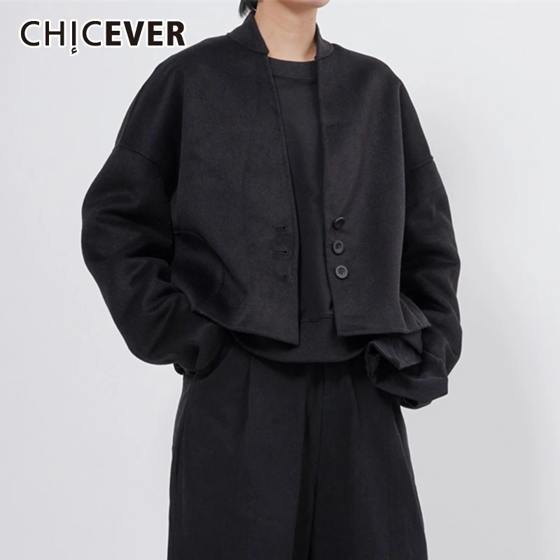 CHICEVER Korean Casual Women's Wool Jacket V Neck Long Sleeve Double-sided Oversized Coats Female 2020 Spring Fashion Clothes | Женская